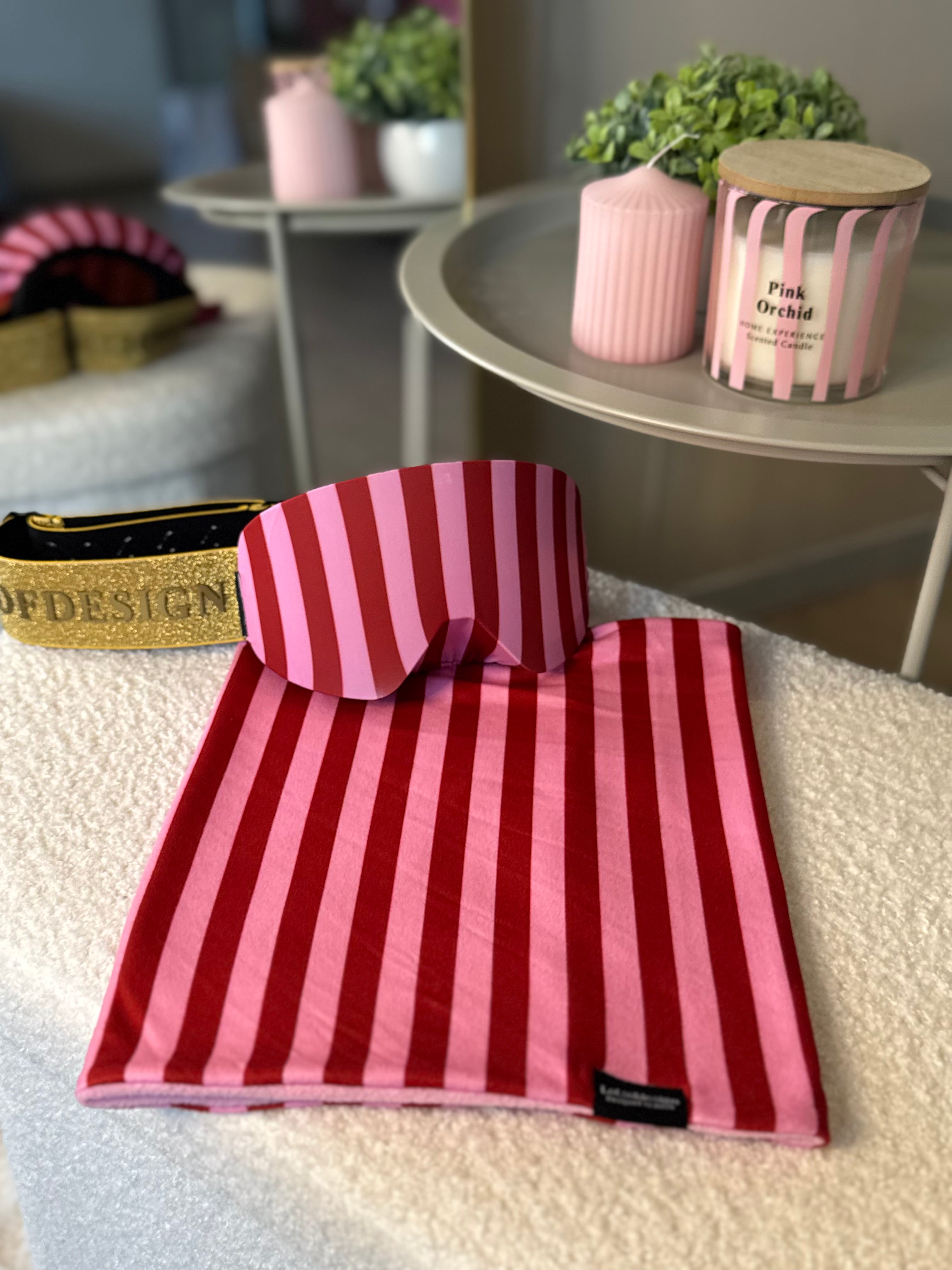 Skibril hoesje roze en rode strepen