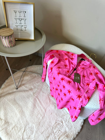 Roze ski pully met sterren meiden